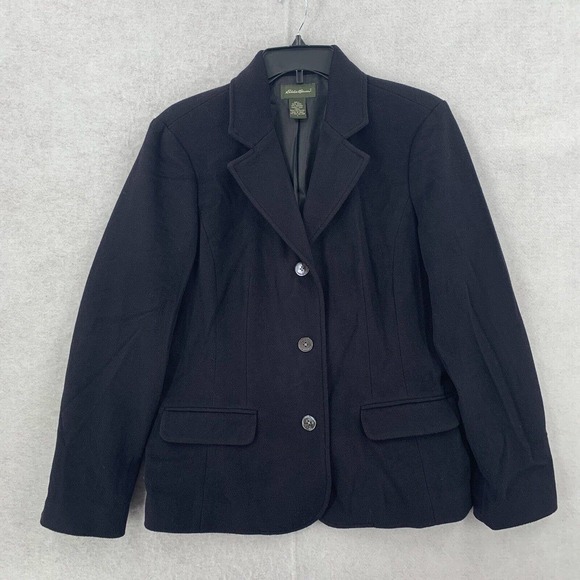 Eddie Bauer Black Wool Angora Blend Blazer Jacket‎ Career Wear Womens Large - Picture 1 of 7